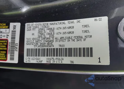 2022 Toyota Tundra Limited from USA, damaged, VIN 5TFJA5DB8NX036074